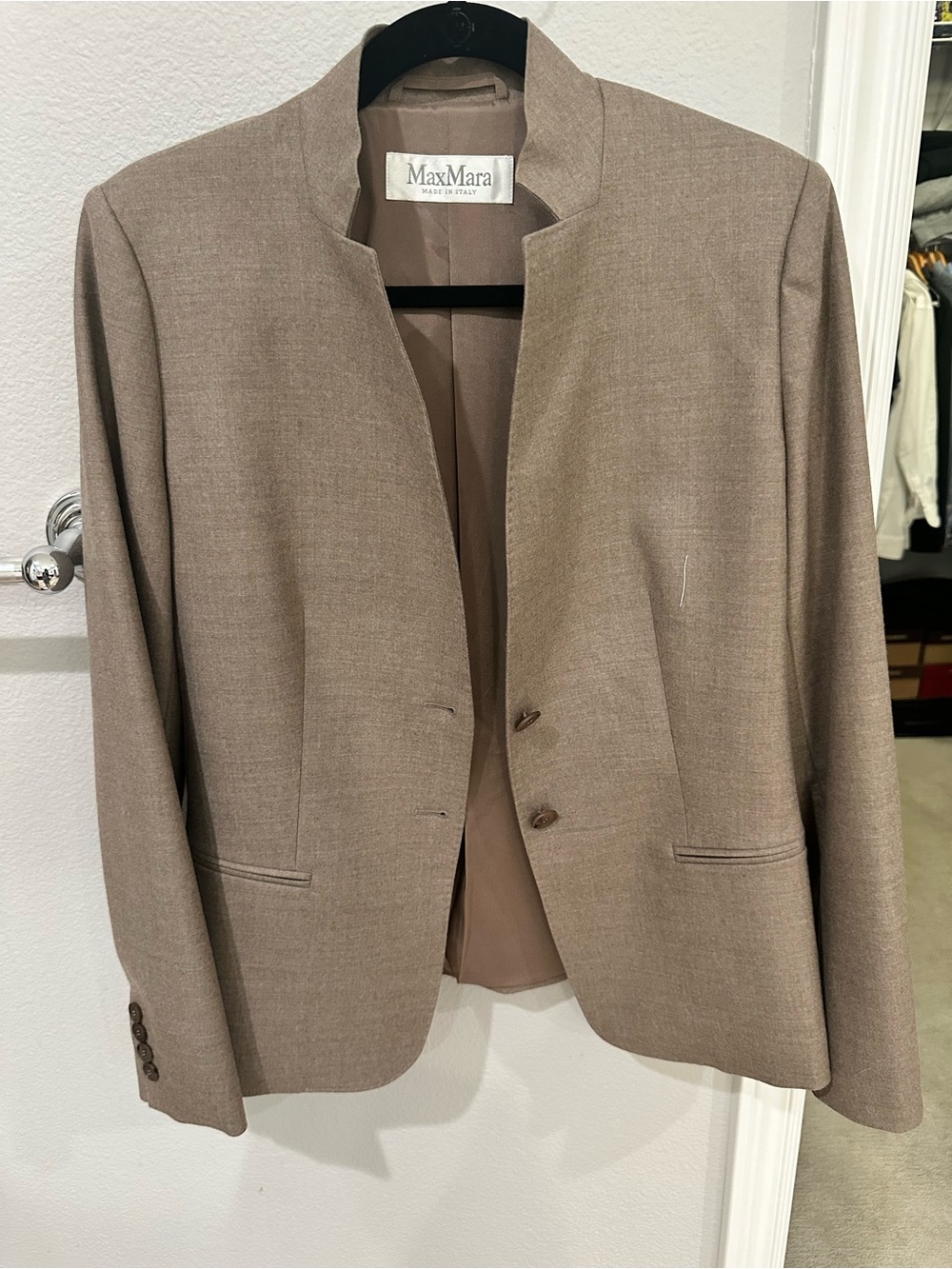 MaxMara Neutral Taupe Collarless Wool-Blend Jacket